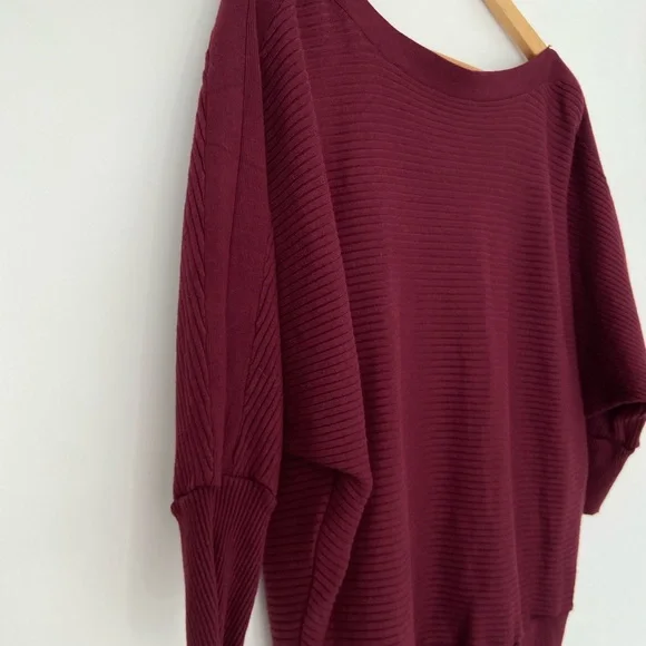 DYNAMITE RICH BURGUNDY BOATNECK BATWING RIB KNIT SWEATER, LARGE - Picture 3 of 10
